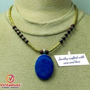 Beaded Necklace, Statement Necklaces With Pendant Stone, Western Beaded Necklace